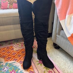 Black Vegan Suede Extra Wide Calf Over-the-Knee Boots
